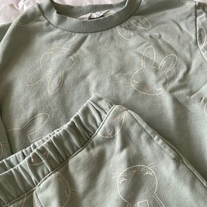 H&M sage green bunny track suit sz 6